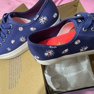 Keds Blue and White Floral Sneakers